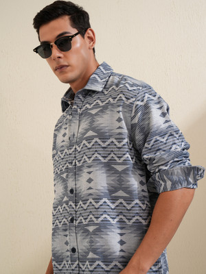 LOCOMOTIVE Men Printed Casual Blue Shirt