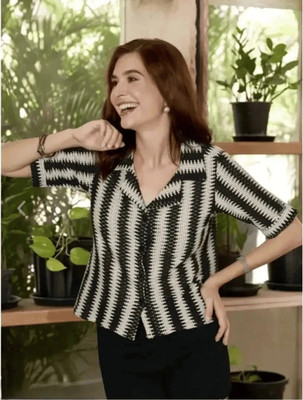 lahaba Women Striped Casual Black, Beige Shirt