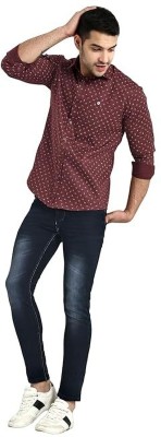 Tones Men Printed Casual Maroon, White Shirt