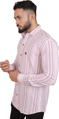 GCFAB Men Striped Casual Pink, Maroon Shirt