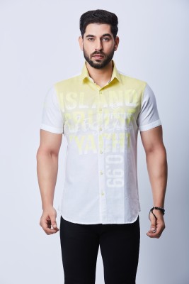 COPPERSTONE Men Dyed/Ombre, Printed Casual Yellow, White Shirt