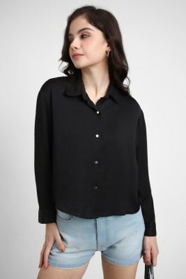 FOREVER 21 Women Solid Party Black Shirt