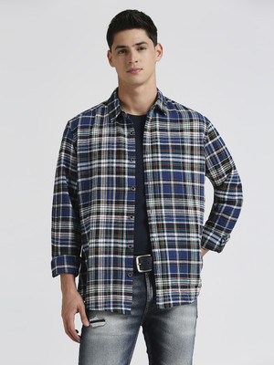 Pepe Jeans Men Checkered Casual Blue Shirt