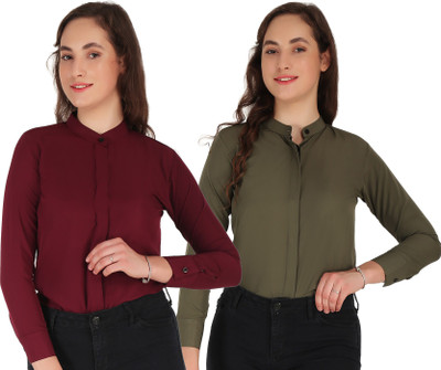 HEAVENS CREATIONS Women Solid Formal Maroon, Black Shirt(Pack of 2)