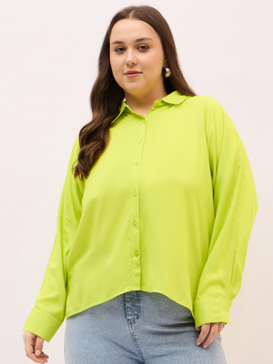 DressBerry Curve Women Solid Casual Green Shirt
