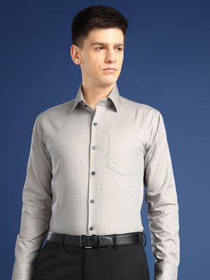 Hancock Men Self Design Formal Grey Shirt