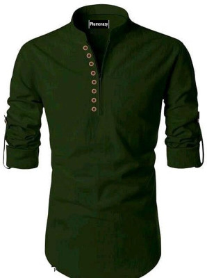 Plum Crazy Men Striped Straight Kurta(Green)