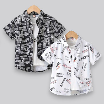 HELIFAB Boys Printed Casual Black Shirt(Pack of 2)