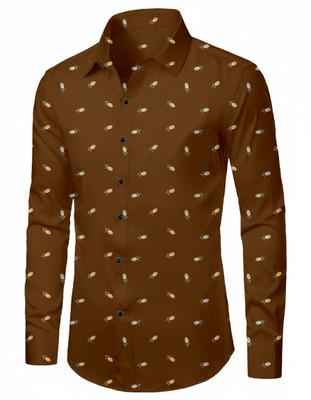 Rudraay Enterprise Men Printed Casual Brown, White, Gold Shirt