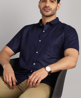 MILDIN Men Solid Casual Dark Blue Shirt