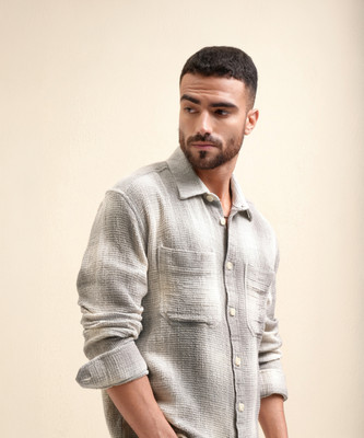 LOCOMOTIVE Men Striped Casual Grey Shirt