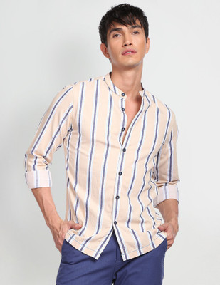 FLYING MACHINE Men Striped Casual Beige Shirt