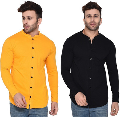 Trendfull Men Solid Casual Maroon, Yellow Shirt(Pack of 2)