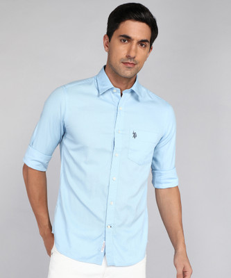 U.S. POLO ASSN. Men Solid Casual Blue Shirt