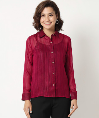 CHARMGAL Women Solid Casual Pink Shirt