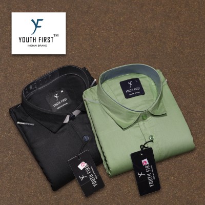 youth first Men Solid Casual Black, Green Shirt(Pack of 2)