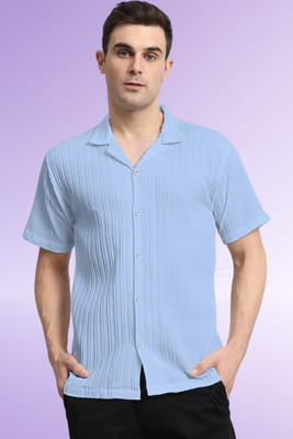 A DEEMOON TREND Men Solid Casual Light Blue Shirt