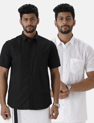 Ramraj Cotton Men Solid Formal Black, White Shirt(Pack of 2)