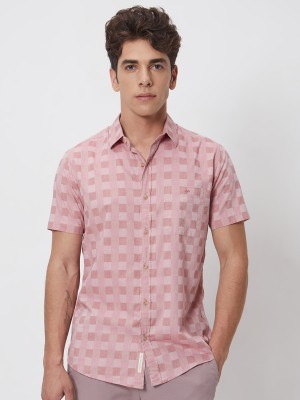 MUFTI Men Checkered Casual Pink Shirt