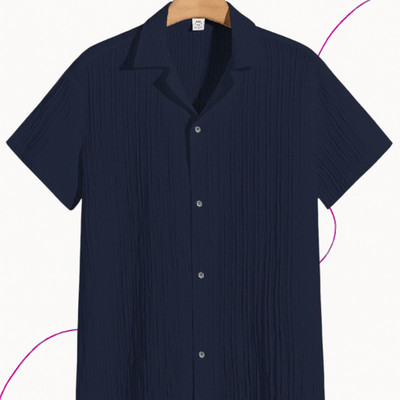 SHIRTWALA Men Self Design Casual Dark Blue Shirt