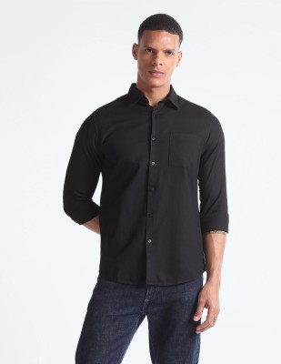 FLYING MACHINE Men Solid Casual Black Shirt