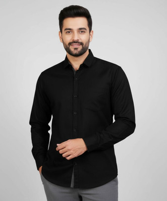 swadra Men Solid Casual Black Shirt