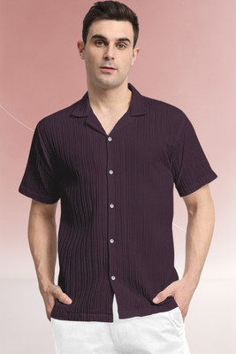 A DEEMOON TREND Men Self Design Casual Purple Shirt