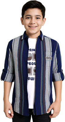 CAVIO Boys Striped Casual Green Shirt