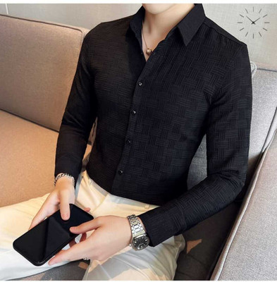 ElanWear Men Self Design Casual Black Shirt