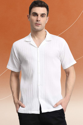 A Dearise Trend Men Self Design Casual White Shirt