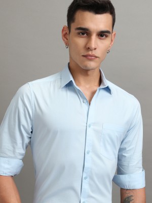 HIGHLANDER Men Solid Casual Light Blue Shirt