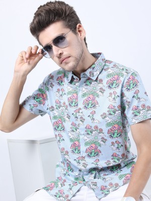 KETCH Men Printed Casual Blue Shirt