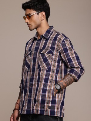 Roadster Men Checkered Casual Beige Shirt