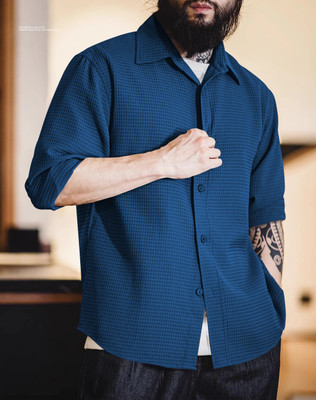 ugam traders Men Checkered Formal Dark Blue Shirt