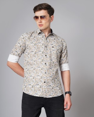 Paul Street Men Geometric Print Casual Brown, Grey Shirt