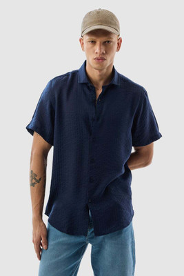 Snitch Men Striped Casual Dark Blue Shirt