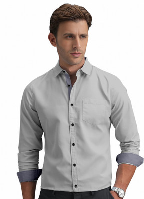 SHIRTWALLA Men Solid Casual Silver Shirt