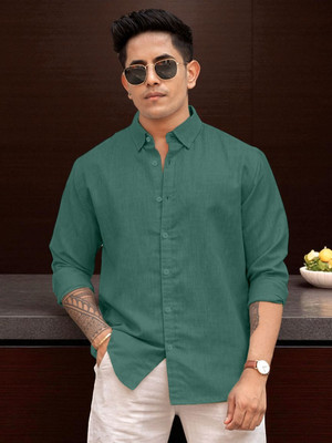 Yanthi Trend Men Self Design Casual Green Shirt