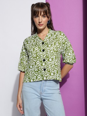 Calixtas Touch Women Printed Casual Green Shirt