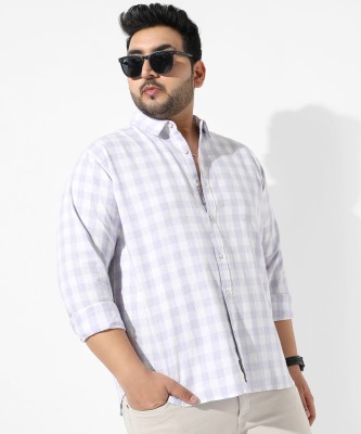 Instafab Plus Men Checkered Casual White Shirt