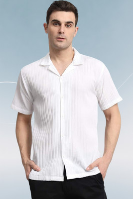 A DEEMOON TREND Men Striped, Self Design, Solid Casual White Shirt