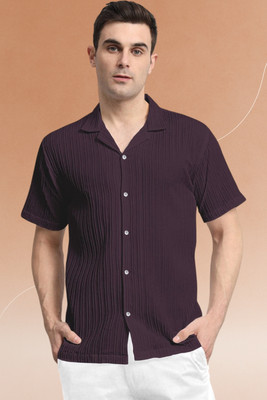 Dharamraj Fashion Men Self Design Casual Purple Shirt