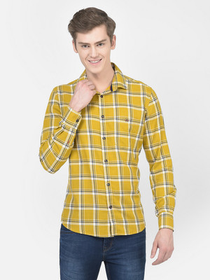 CRIMSOUNE CLUB Men Checkered Casual Yellow Shirt