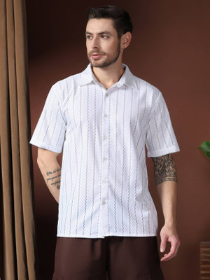 KOTTY Men Striped Casual White Shirt
