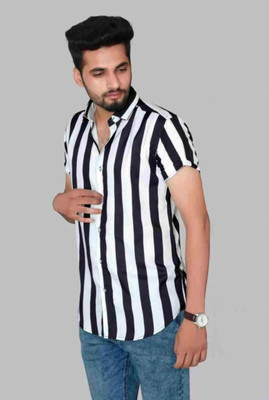 ISUEL Febb Men Striped Casual Black Shirt