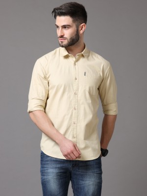 Black Locust Men Solid Casual Yellow Shirt