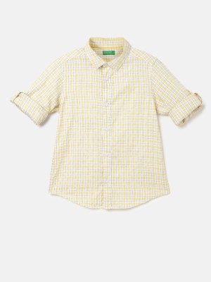 United Colors of Benetton Baby Boys Checkered Casual White, Yellow Shirt