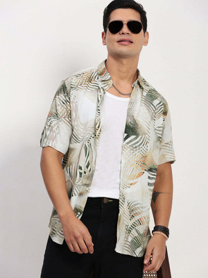SHOWOFFFF Men Printed Casual Cream Shirt