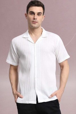A Dearise Trend Men Self Design, Solid Casual White Shirt
