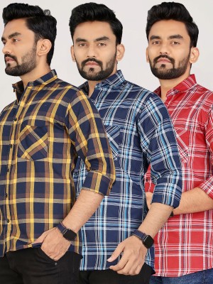 METRONAUT Men Checkered Casual Multicolor Shirt(Pack of 3)